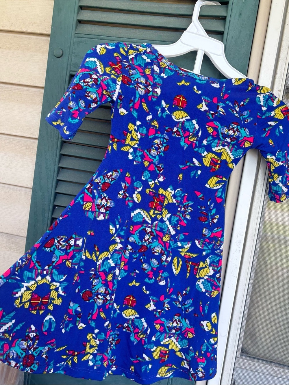 LuLaRoe Bright Blue Multicolor Floral Twirl Dress - Picture 5 of 9